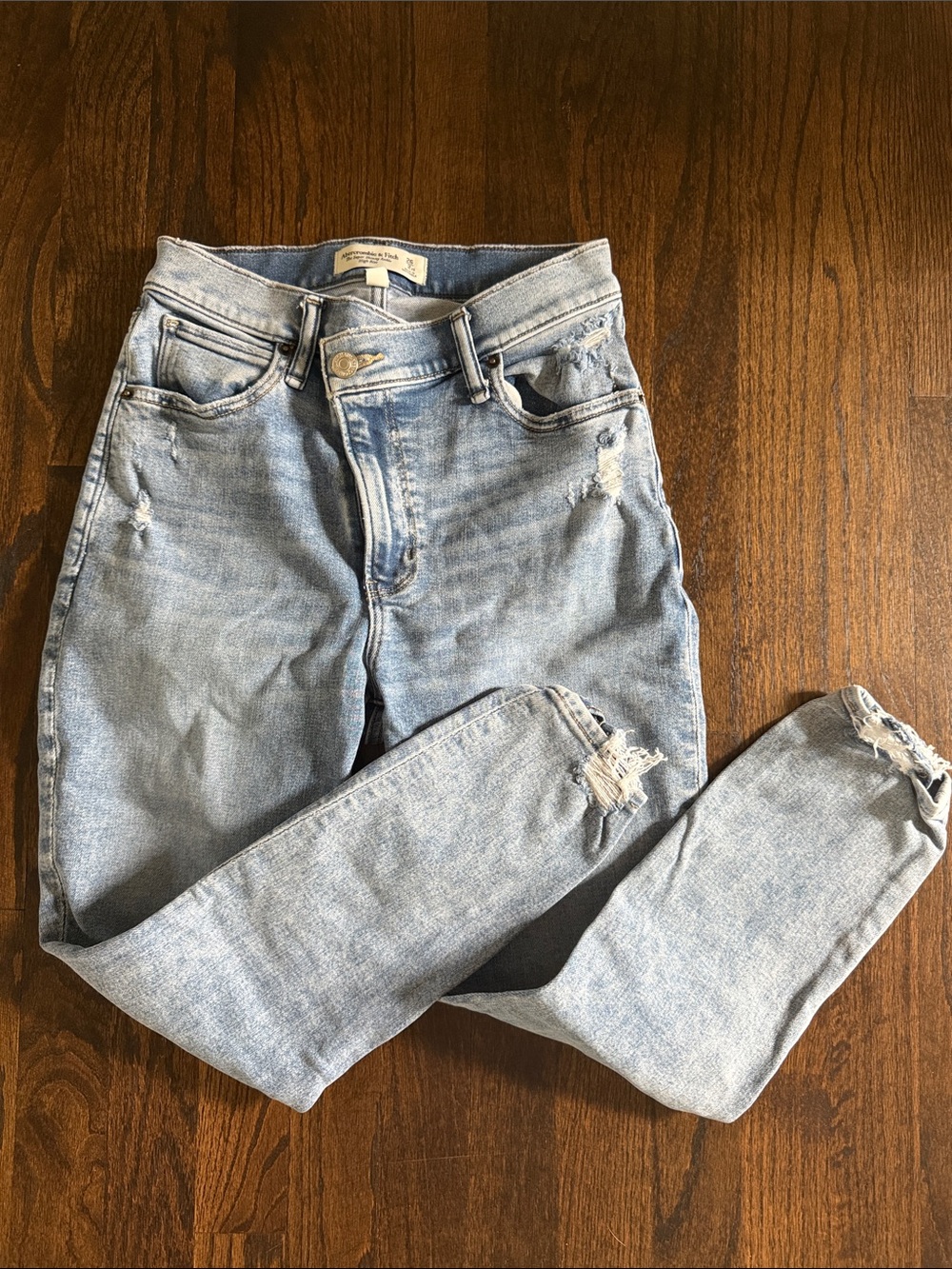 Abercrombie & Fitch Light Blue High-Rise Distressed Jeans